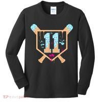 Baseball 11 Year Old Ice Cream Drip 11th Birthday Boy 11  Kids Long Sleeve Shirt thumb 0