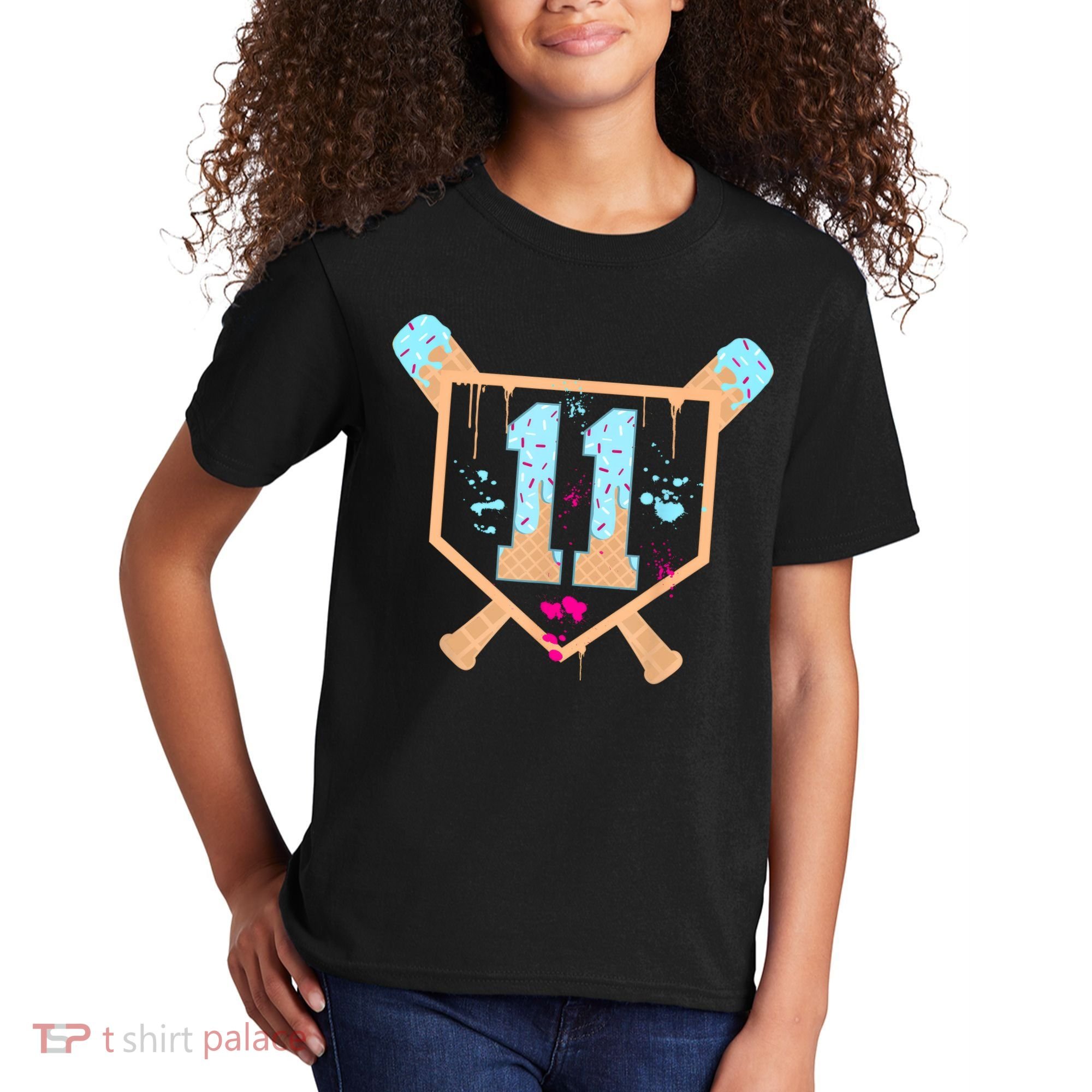 Baseball 11 Year Old Ice Cream Drip 11th Birthday Boy 11  Kids T-Shirt