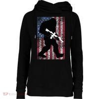 Bigfoot 2nd Amendment Right To Bear Arms Gift For Gun Owner Womens Funnel Neck Pullover Hood thumb 0