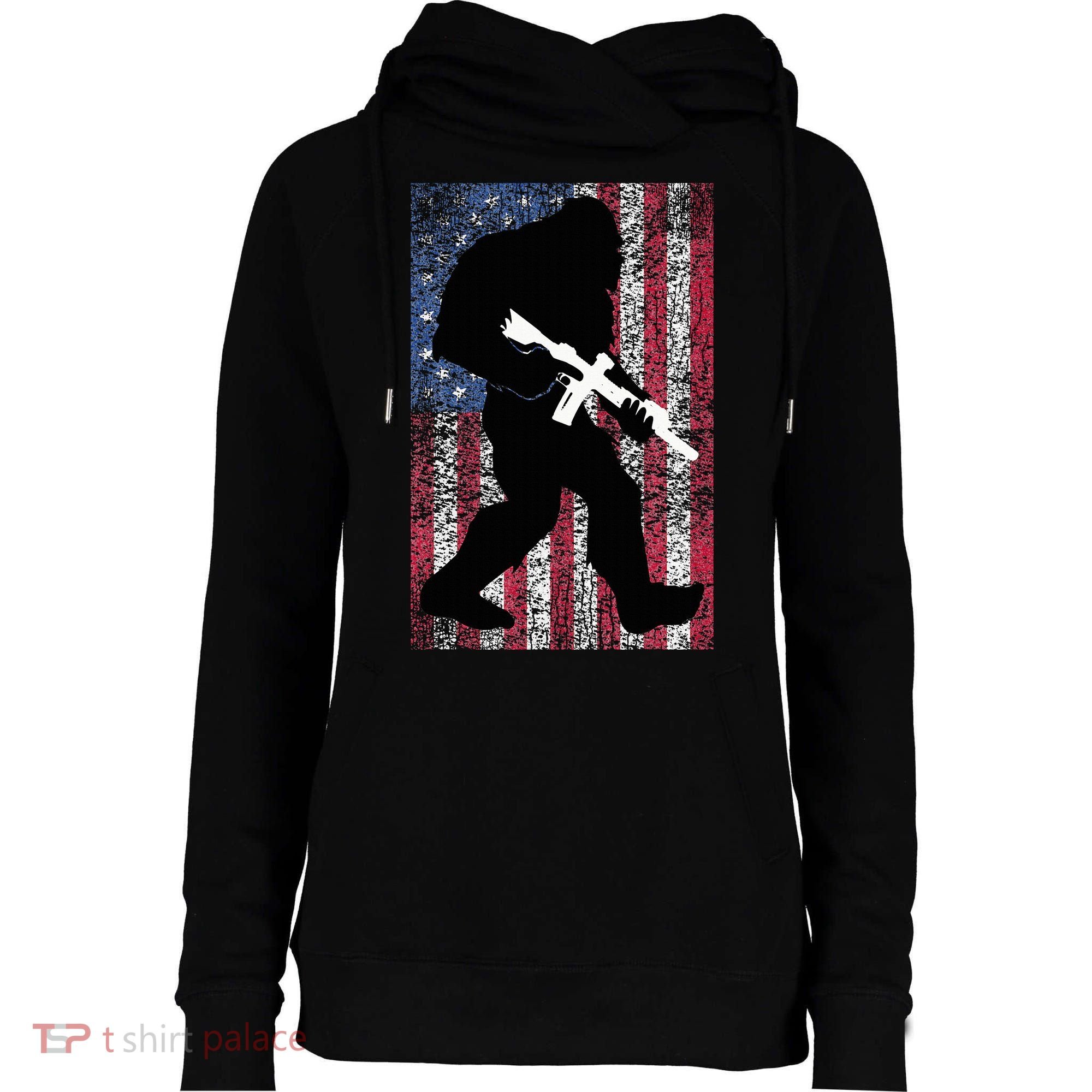 Bigfoot 2nd Amendment Right To Bear Arms Gift For Gun Owner Womens Funnel Neck Pullover Hood