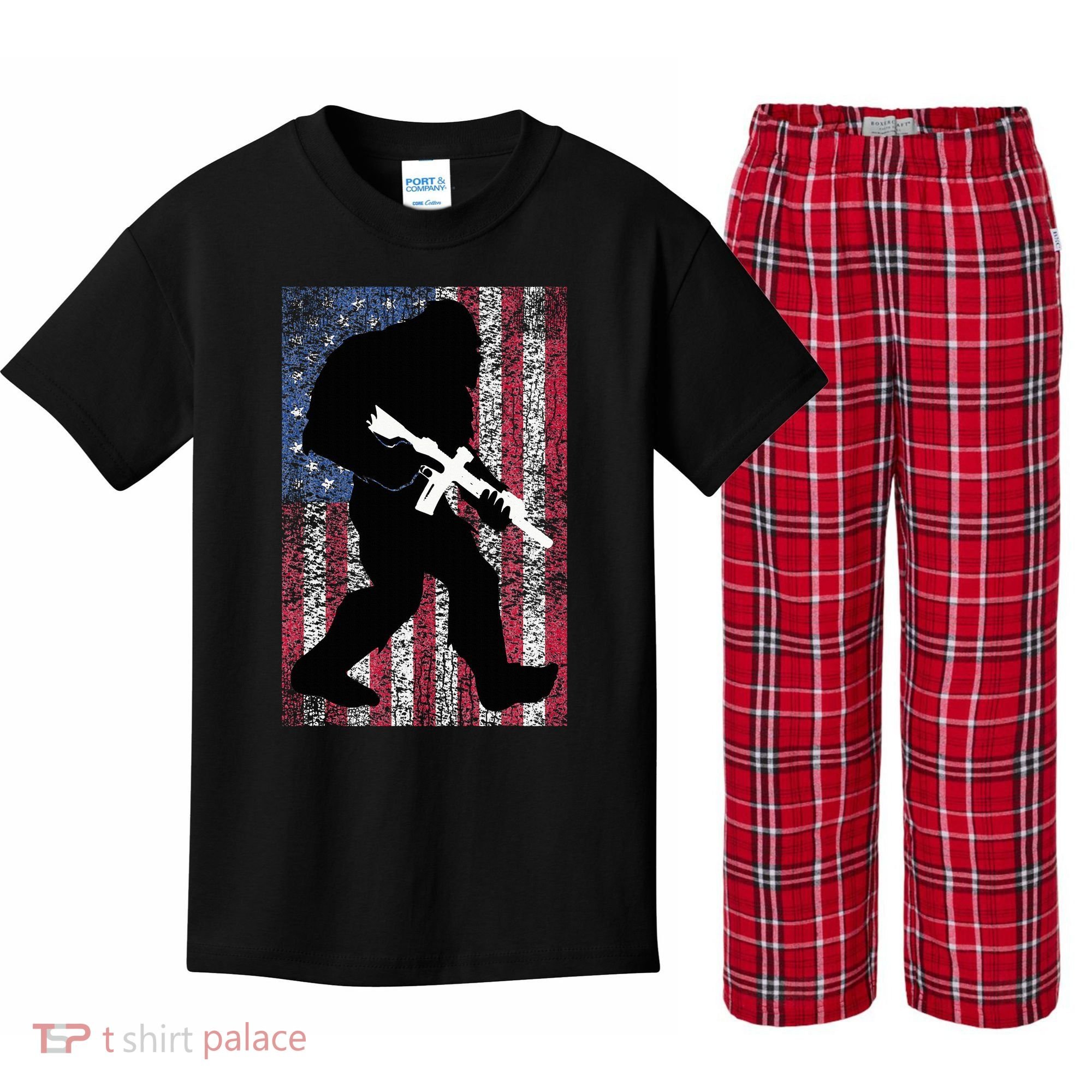 Bigfoot 2nd Amendment Right To Bear Arms Gift For Gun Owner Kids Plaid Pajama Set