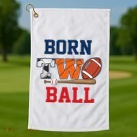 Born 2 Ball 2nd Birthday Sports 2 Year Old Second Bday Golf Towel thumb 1