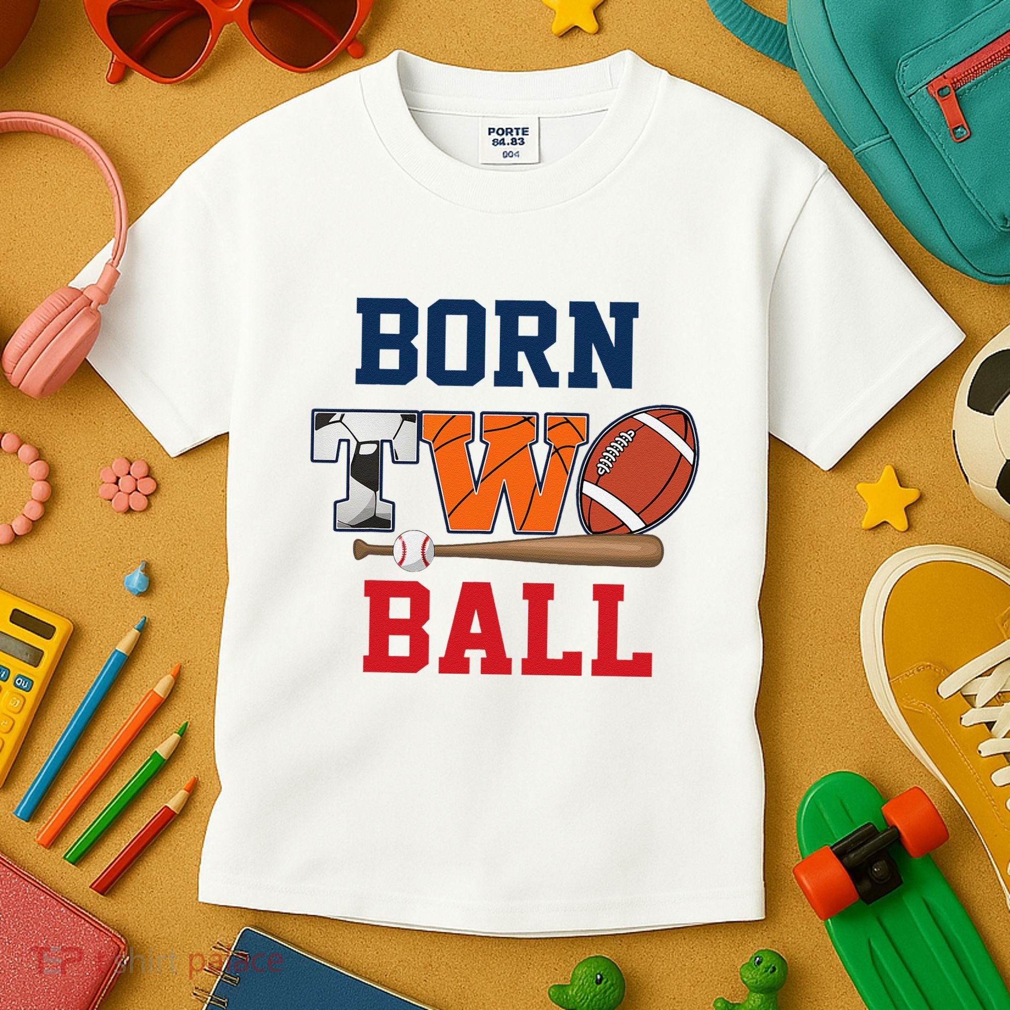 Born 2 Ball 2nd Birthday Sports 2 Year Old Second Bday Kids T-Shirt