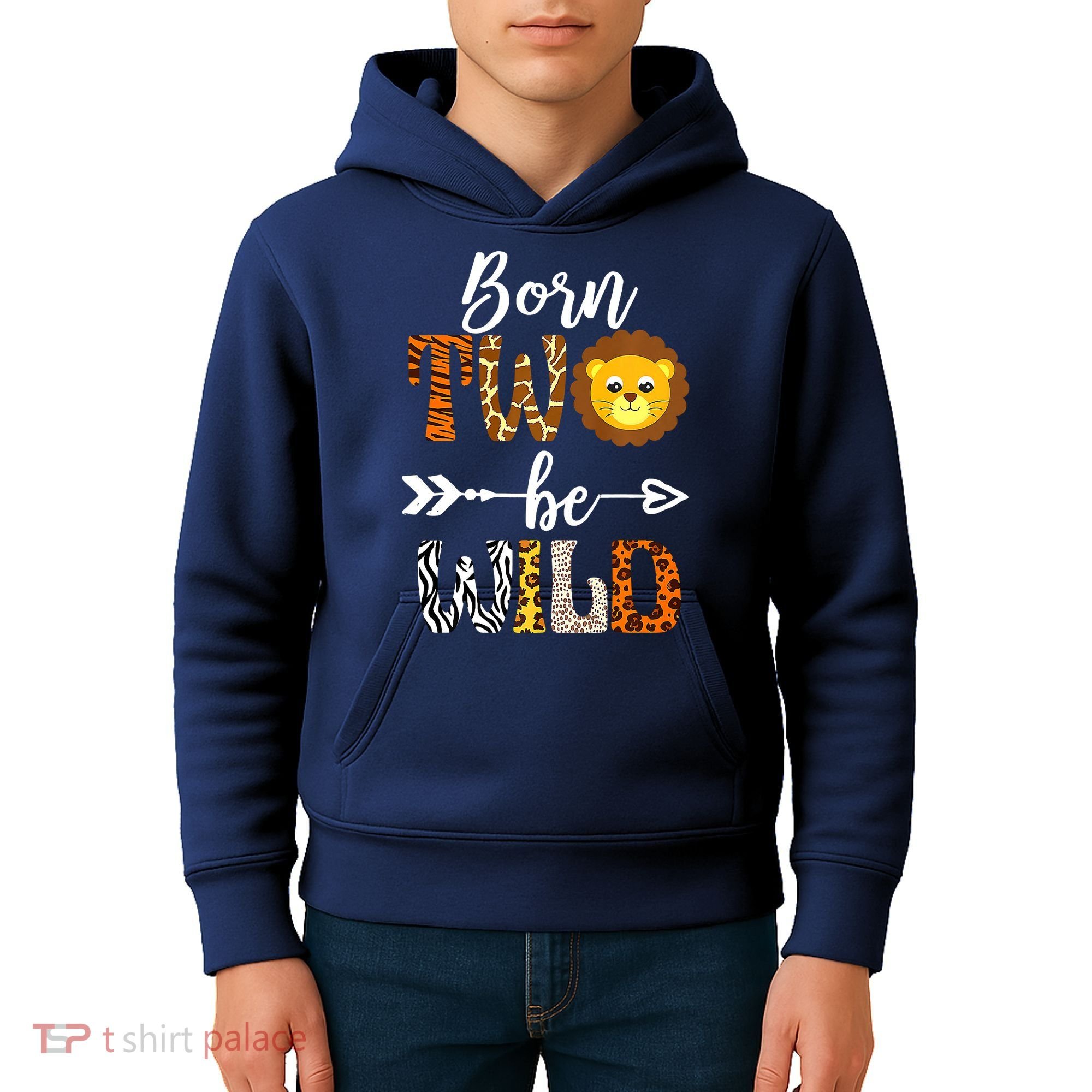 Born 2 Be Wild Birthday Decorations Girl Boy Baby Lion 2nd Kids Hoodie