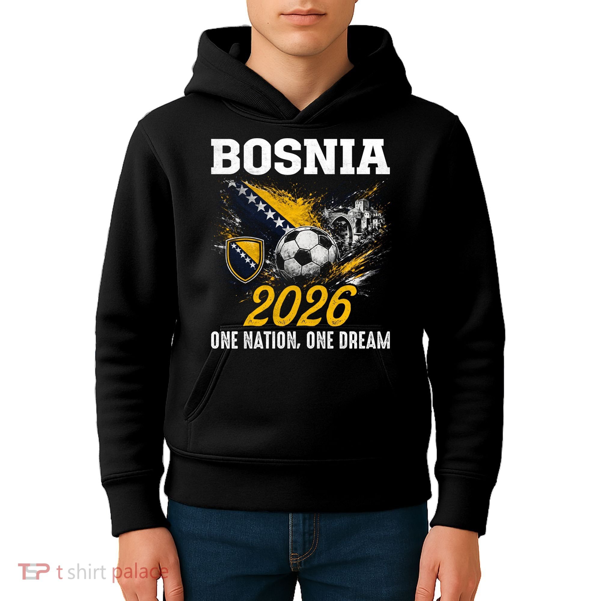 Bosnia 2026 Soccer Fan One Nation One Dream Kids Hoodie