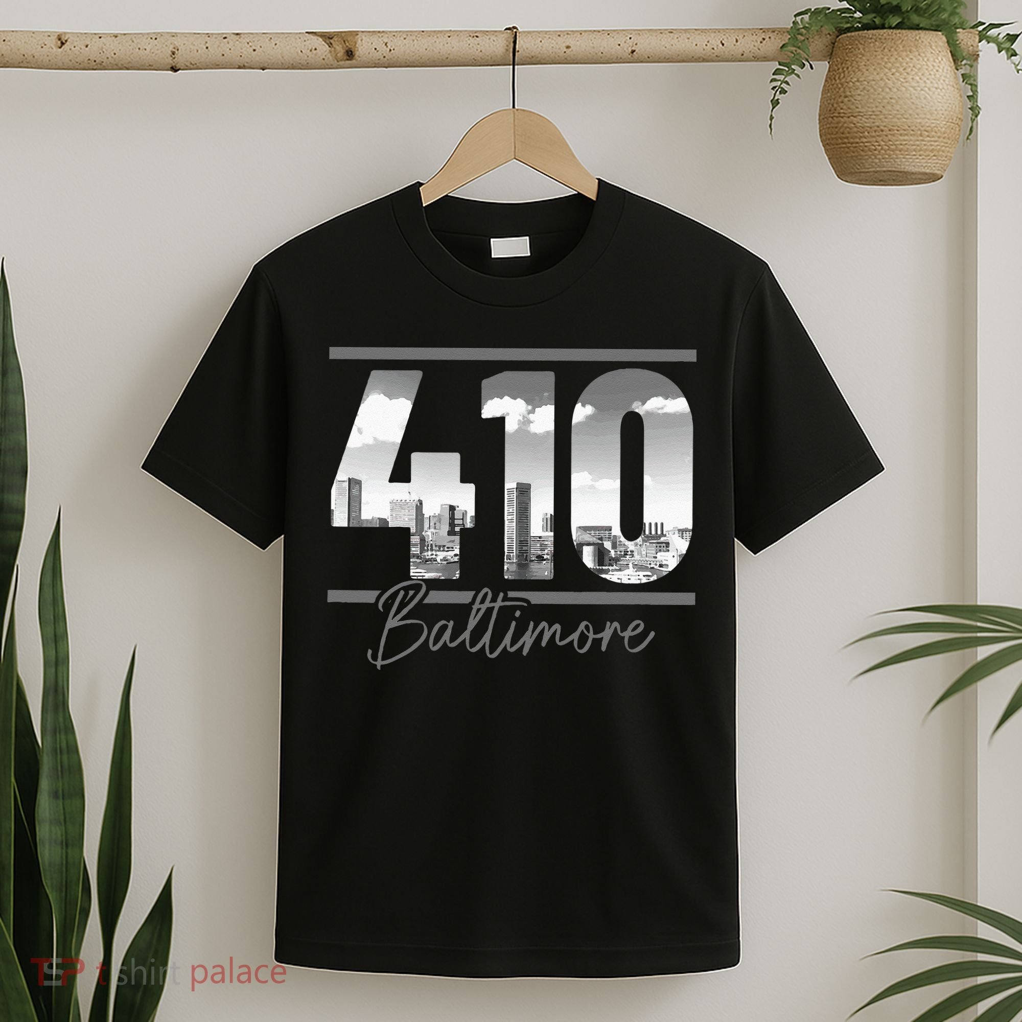 Baltimore 410 Area Code Skyline Maryland Vintage T-Shirt