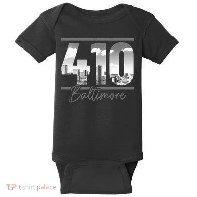 Baltimore 410 Area Code Skyline Maryland Vintage Baby Bodysuit