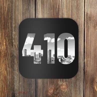 Baltimore 410 Area Code Skyline Maryland Vintage Coaster