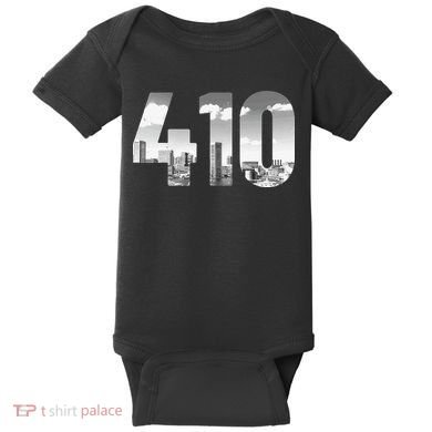 Baltimore 410 Area Code Skyline Maryland Vintage Baby Bodysuit