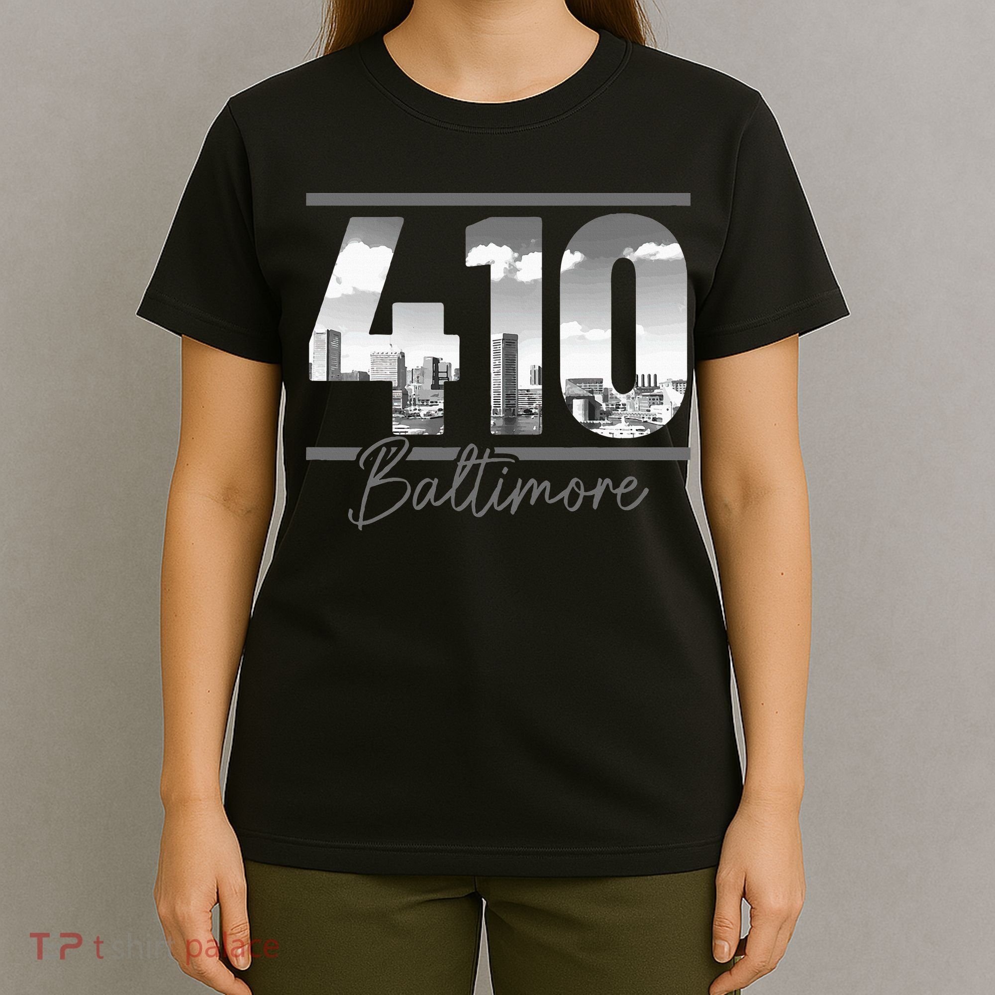 Baltimore 410 Area Code Skyline Maryland Vintage T-Shirt