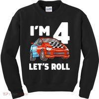 Birthday 4 Four Race Car 4th Birthday Racing Car Kids Sweatshirt thumb 0