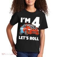 Birthday 4 Four Race Car 4th Birthday Racing Car Kids T-Shirt thumb 2