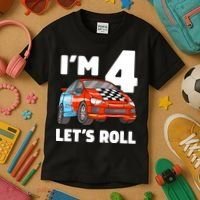 Birthday 4 Four Race Car 4th Birthday Racing Car Kids T-Shirt thumb 3