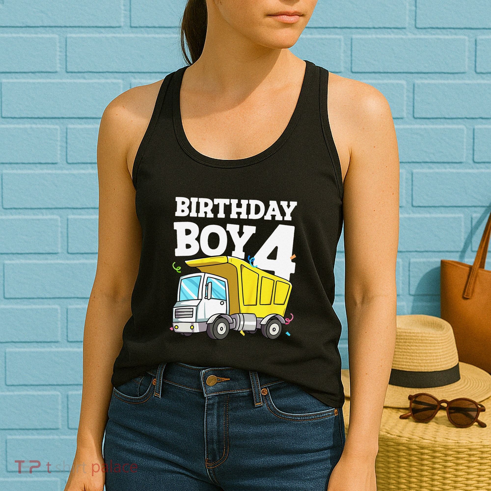 Birthday 4 Four Construction Truck 4th Birthday (1) Women's Tank Top