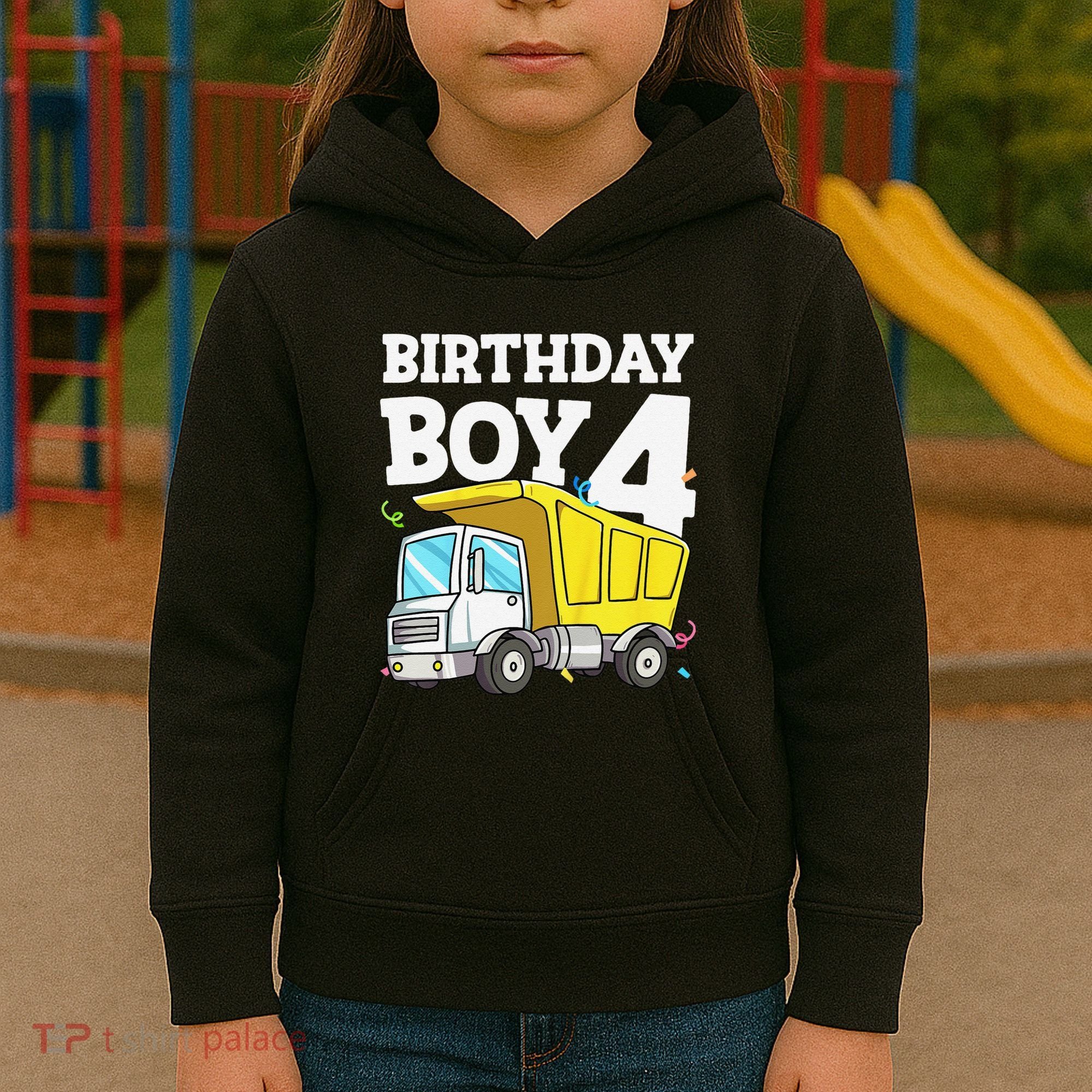 Birthday 4 Four Construction Truck 4th Birthday (1) Kids Hoodie