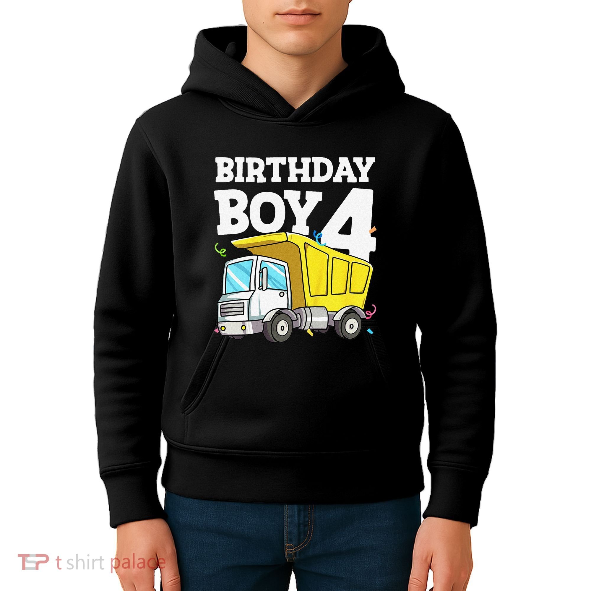 Birthday 4 Four Construction Truck 4th Birthday (1) Kids Hoodie