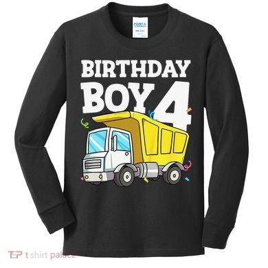 Birthday 4 Four Construction Truck 4th Birthday (1) Kids Long Sleeve Shirt
