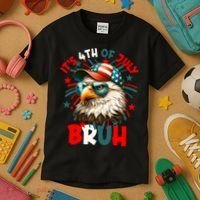 Bruh 4th Of July Bald Eagle Funny Kids T-Shirt thumb 3
