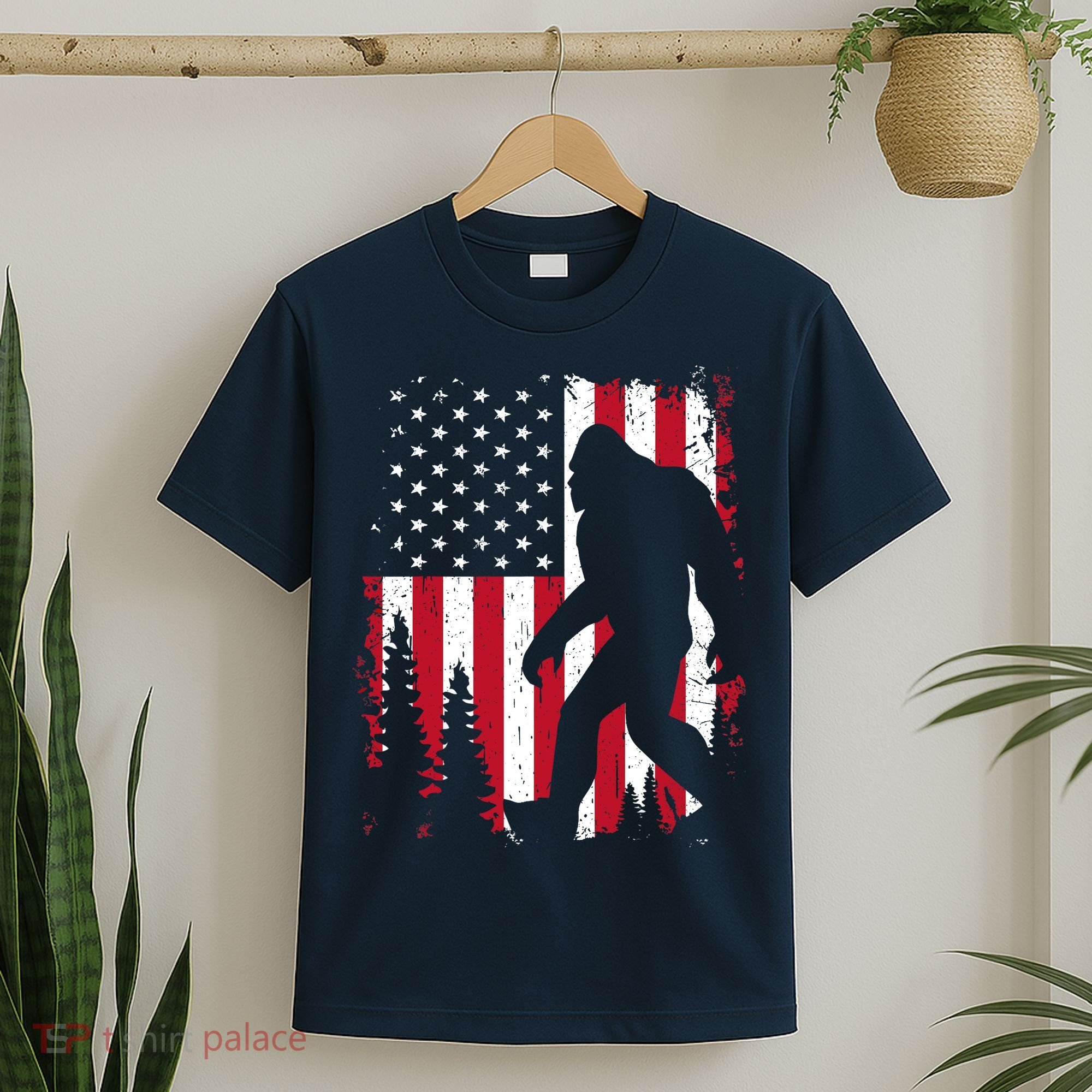 Bigfoot 4th of July American USA Flag Patriotic T-Shirt