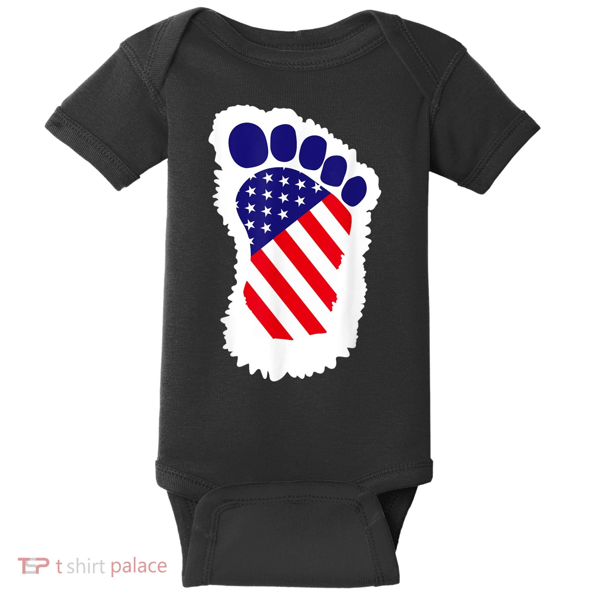 Bigfoot 4th Of July Bigfoot American Flag Baby Bodysuit