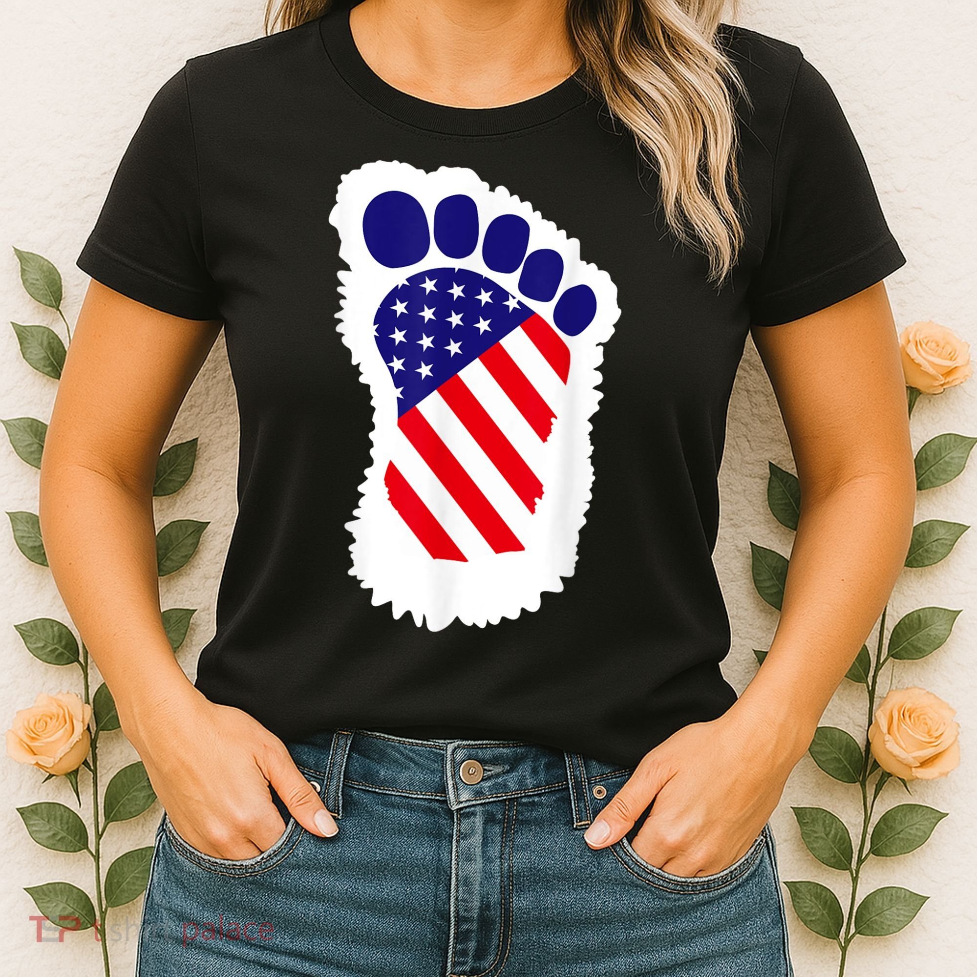 Bigfoot 4th Of July Bigfoot American Flag Women's T-Shirt