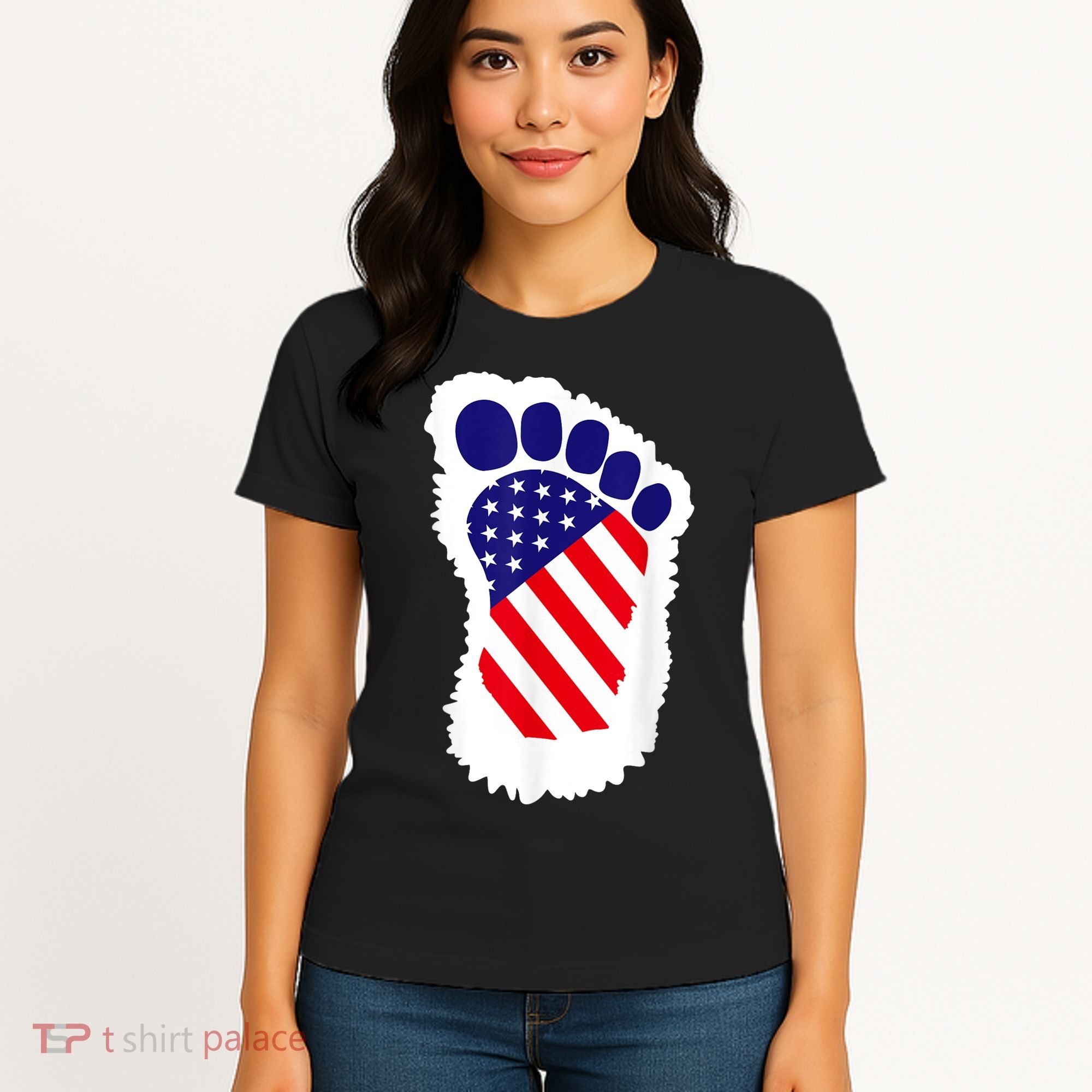 Bigfoot 4th Of July Bigfoot American Flag Women's T-Shirt