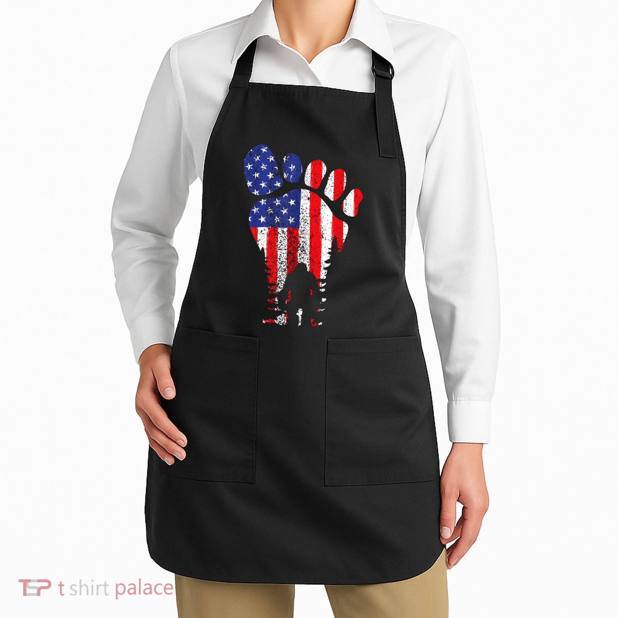 Bigfoot 4th Of July Sasquatch American Flag Patriotic Apron