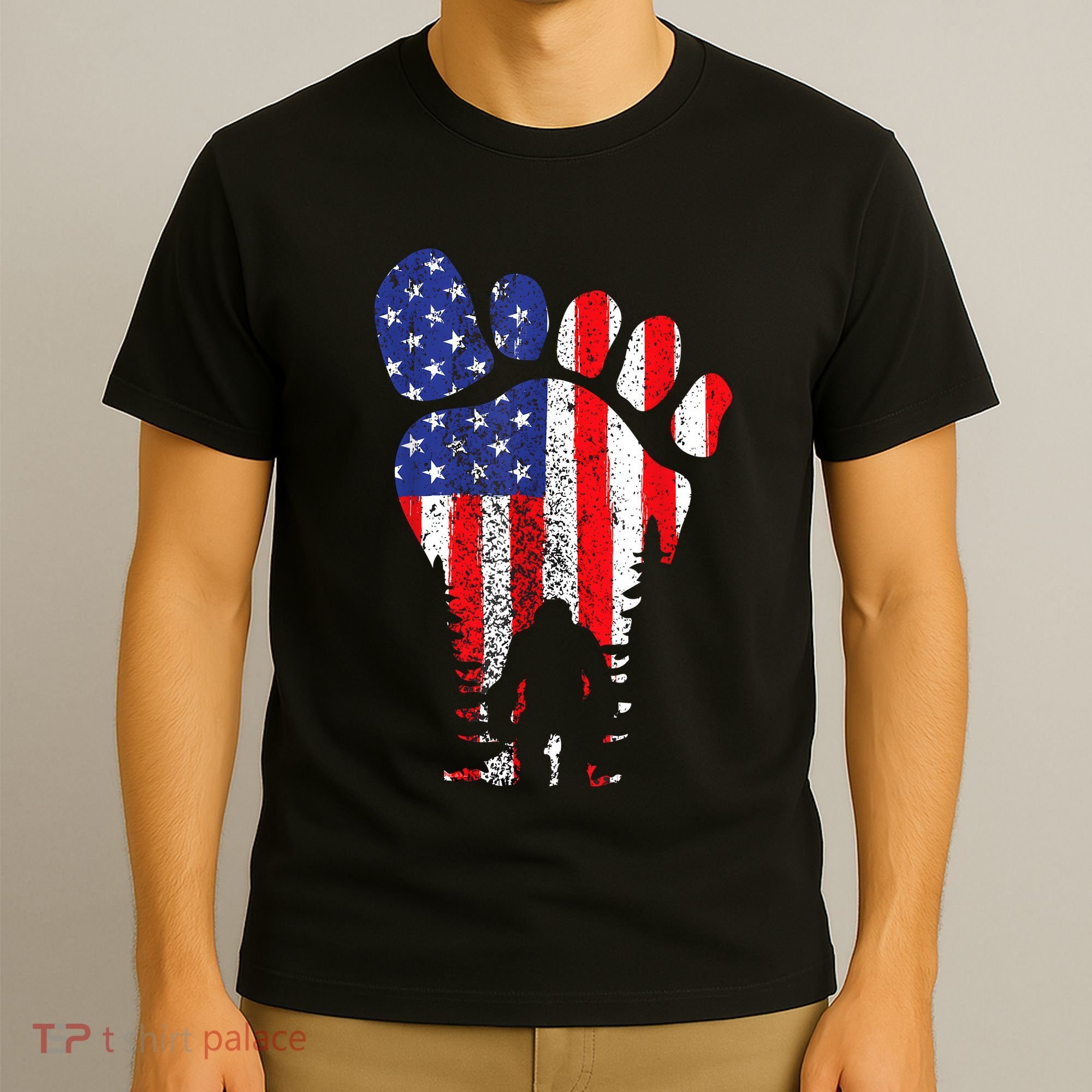 Bigfoot 4th Of July Sasquatch American Flag Patriotic T-Shirt