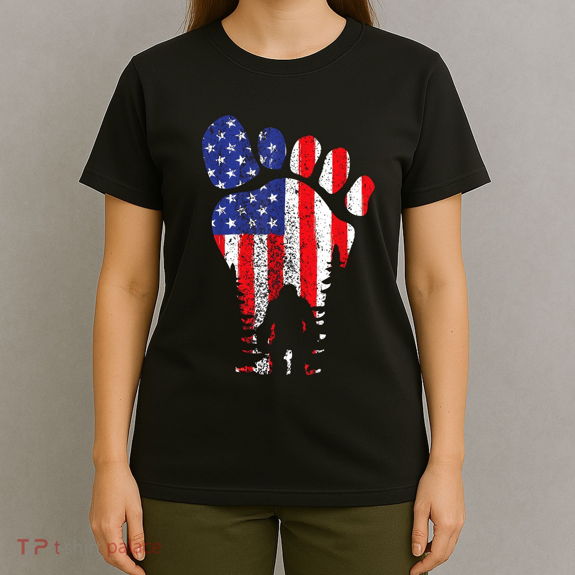 Bigfoot 4th Of July Sasquatch American Flag Patriotic T-Shirt