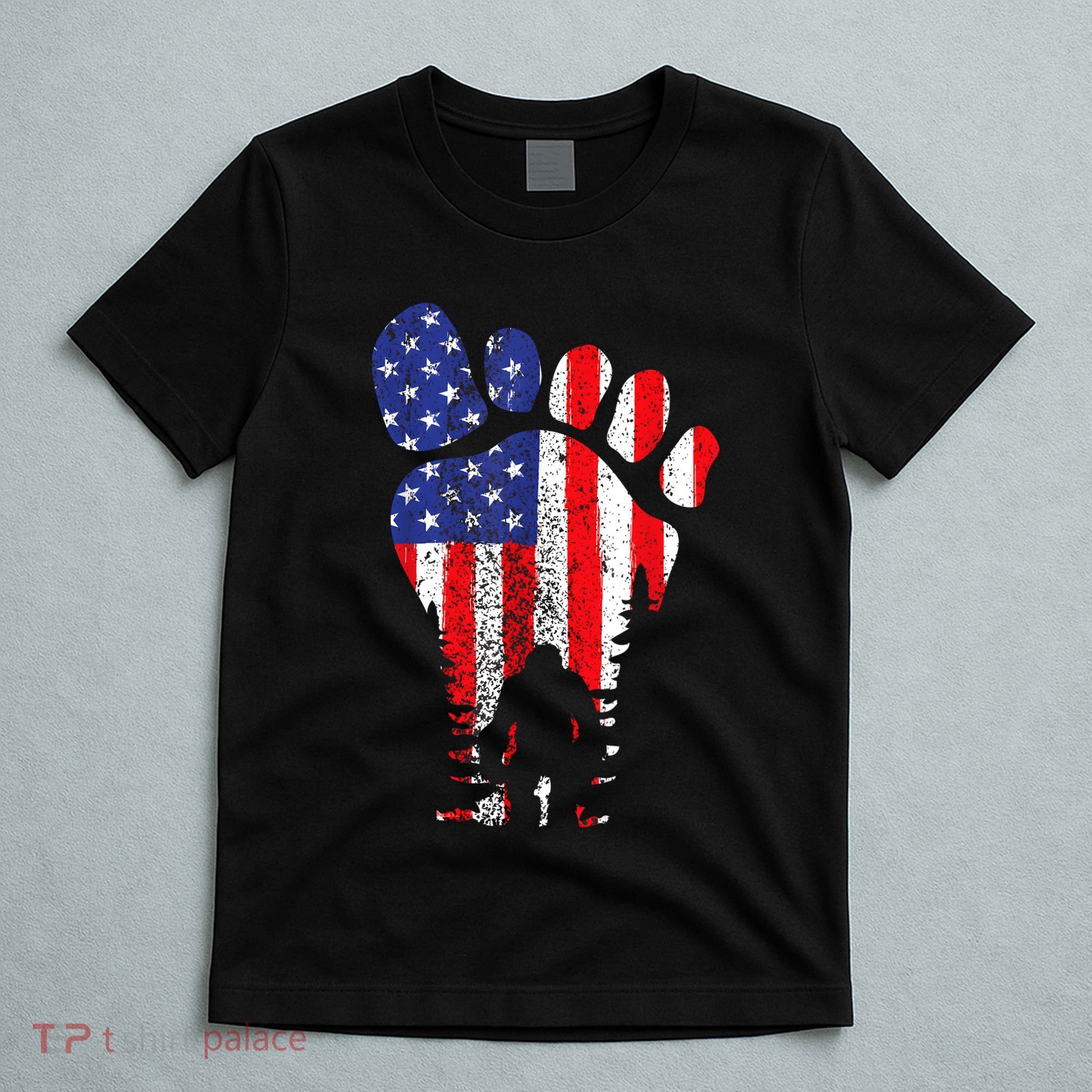 Bigfoot 4th Of July Sasquatch American Flag Patriotic T-Shirt