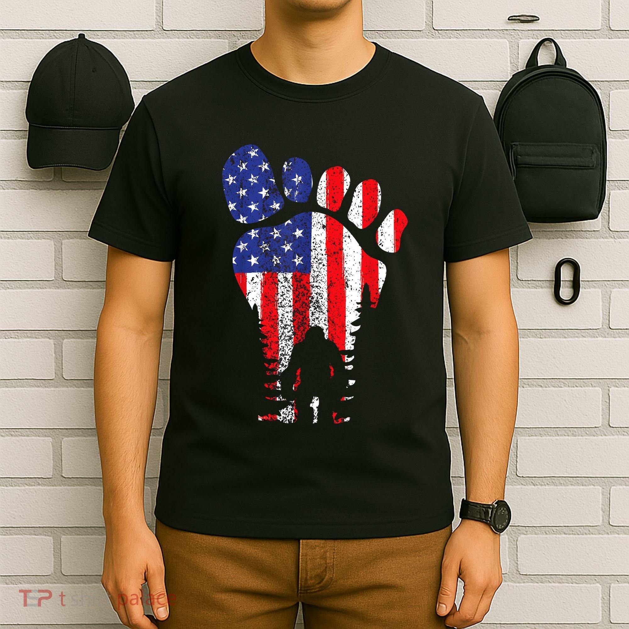 Bigfoot 4th Of July Sasquatch American Flag Patriotic T-Shirt