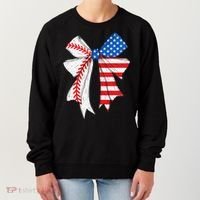 Baseball 4th Of July Coquette Bow Women Baseball Mom Women's Sweatshirt thumb 0