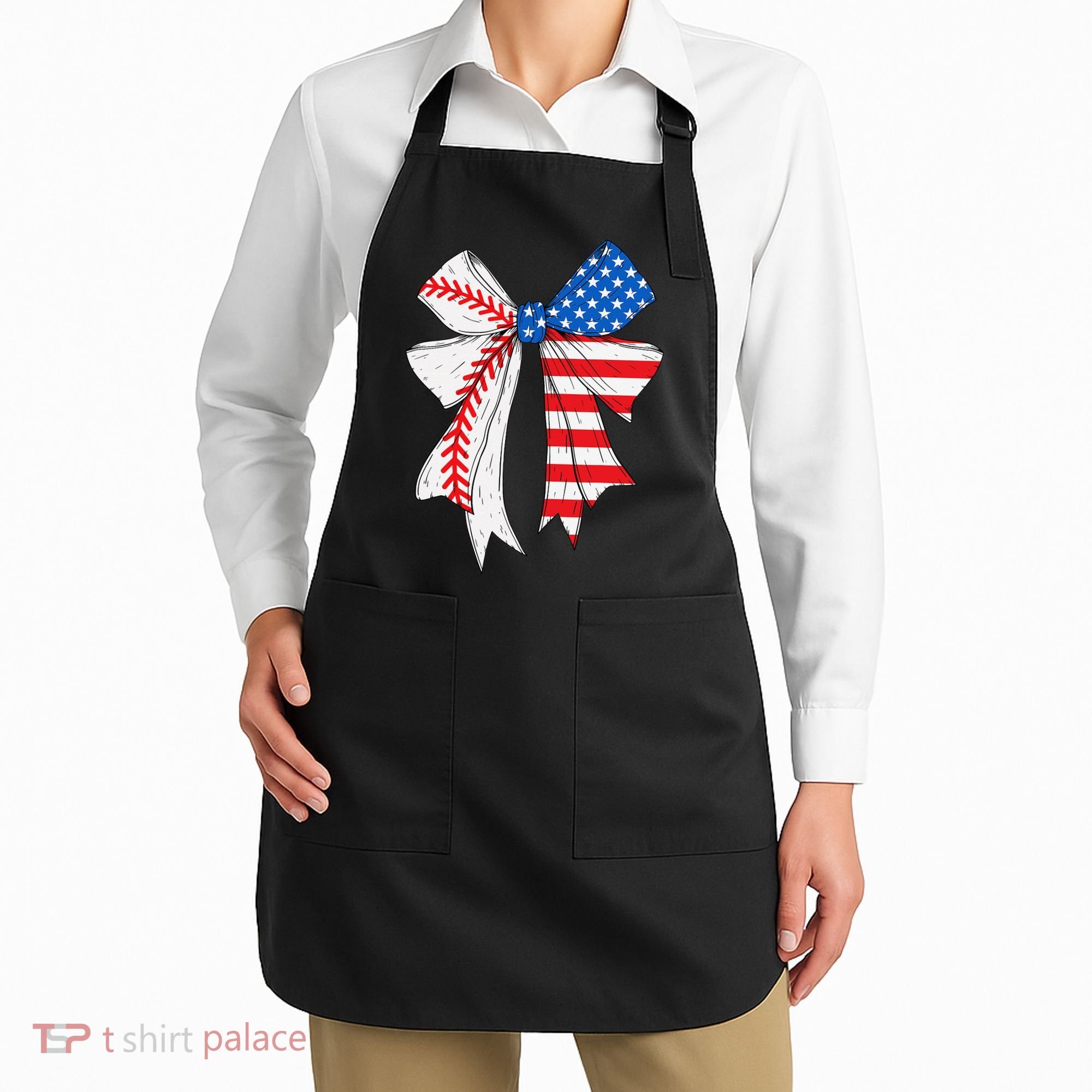 Baseball 4th Of July Coquette Bow Women Baseball Mom Apron
