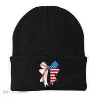 Baseball 4th Of July Coquette Bow Women Baseball Mom Beanie thumb 0