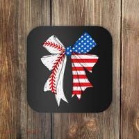 Baseball 4th Of July Coquette Bow Women Baseball Mom Coaster thumb 0