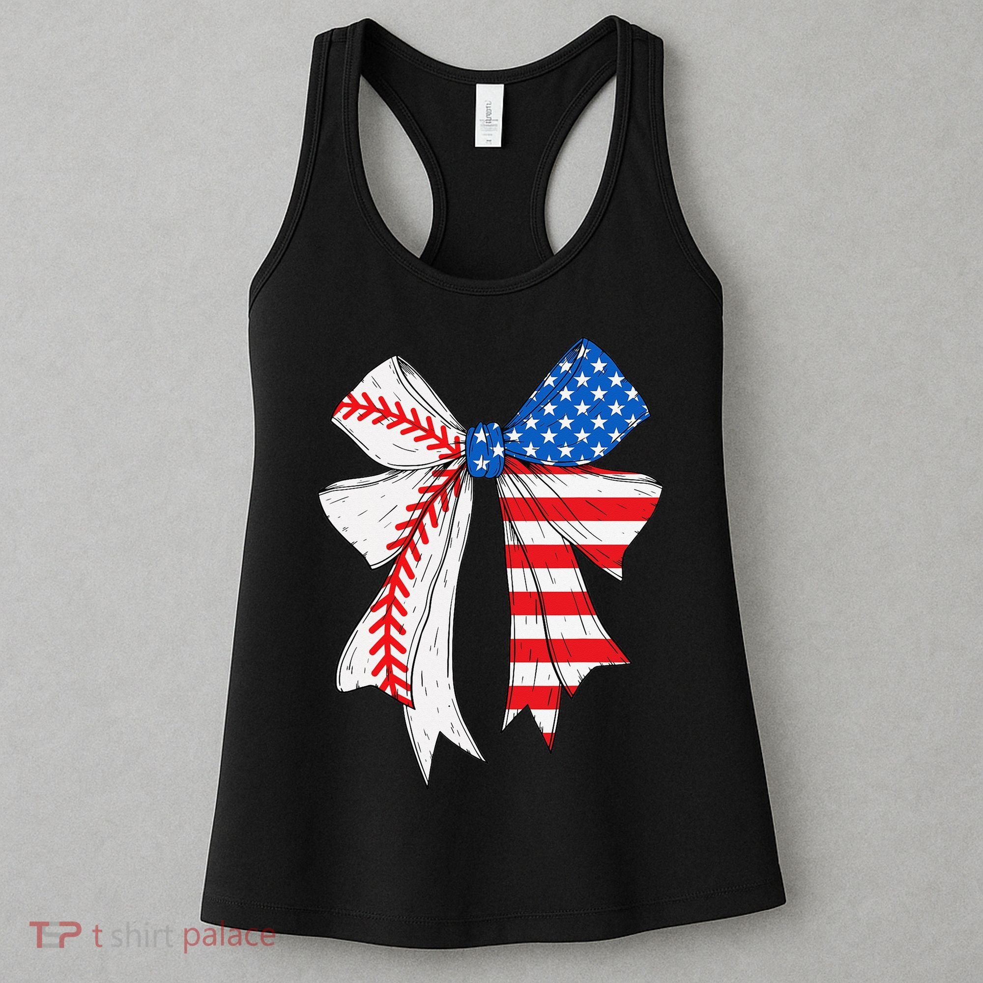 Baseball 4th Of July Coquette Bow Women Baseball Mom Women's Tank Top
