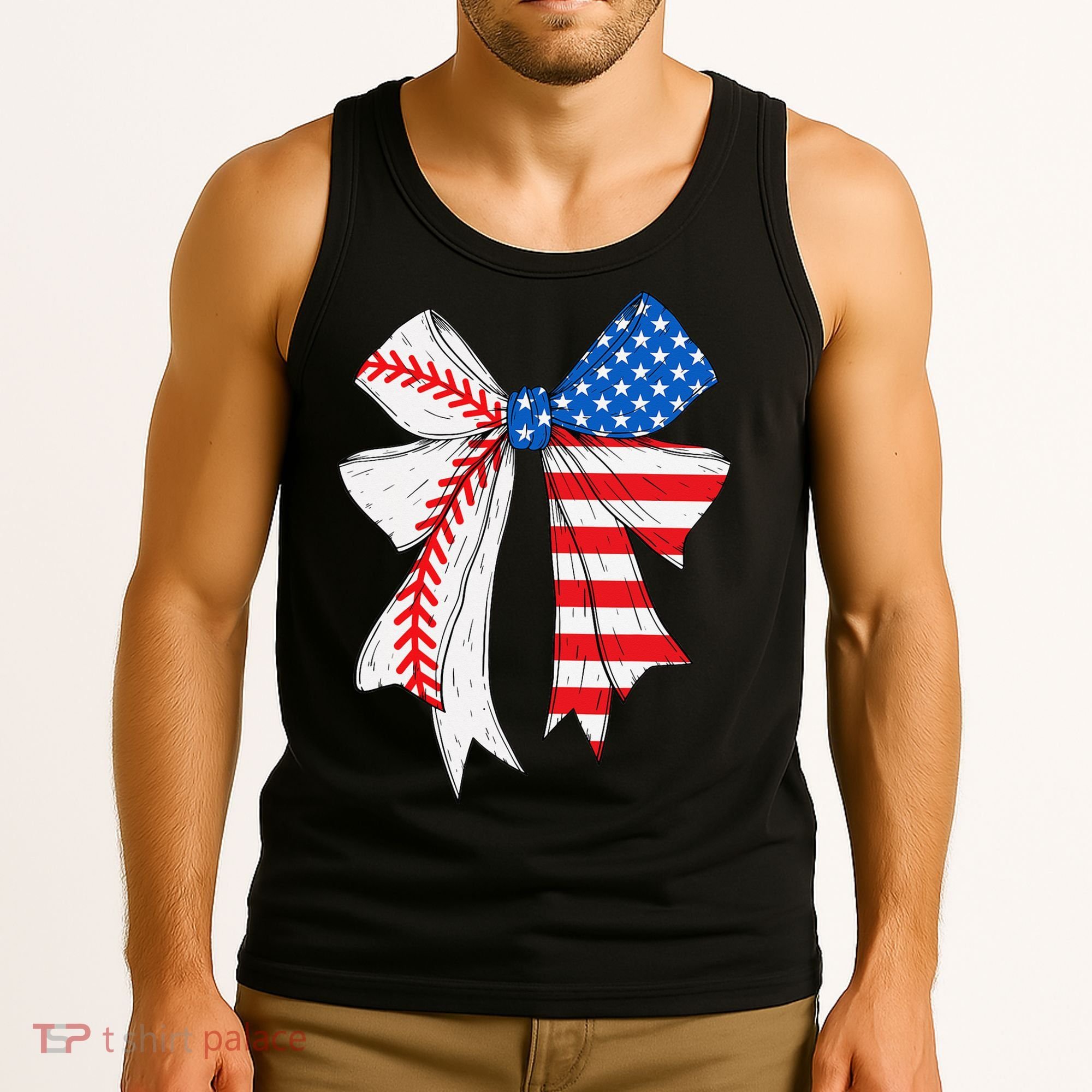 Baseball 4th Of July Coquette Bow Women Baseball Mom Tank Top