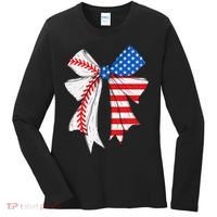 Baseball 4th Of July Coquette Bow Women Baseball Mom Women's Long Sleeve Shirt thumb 0