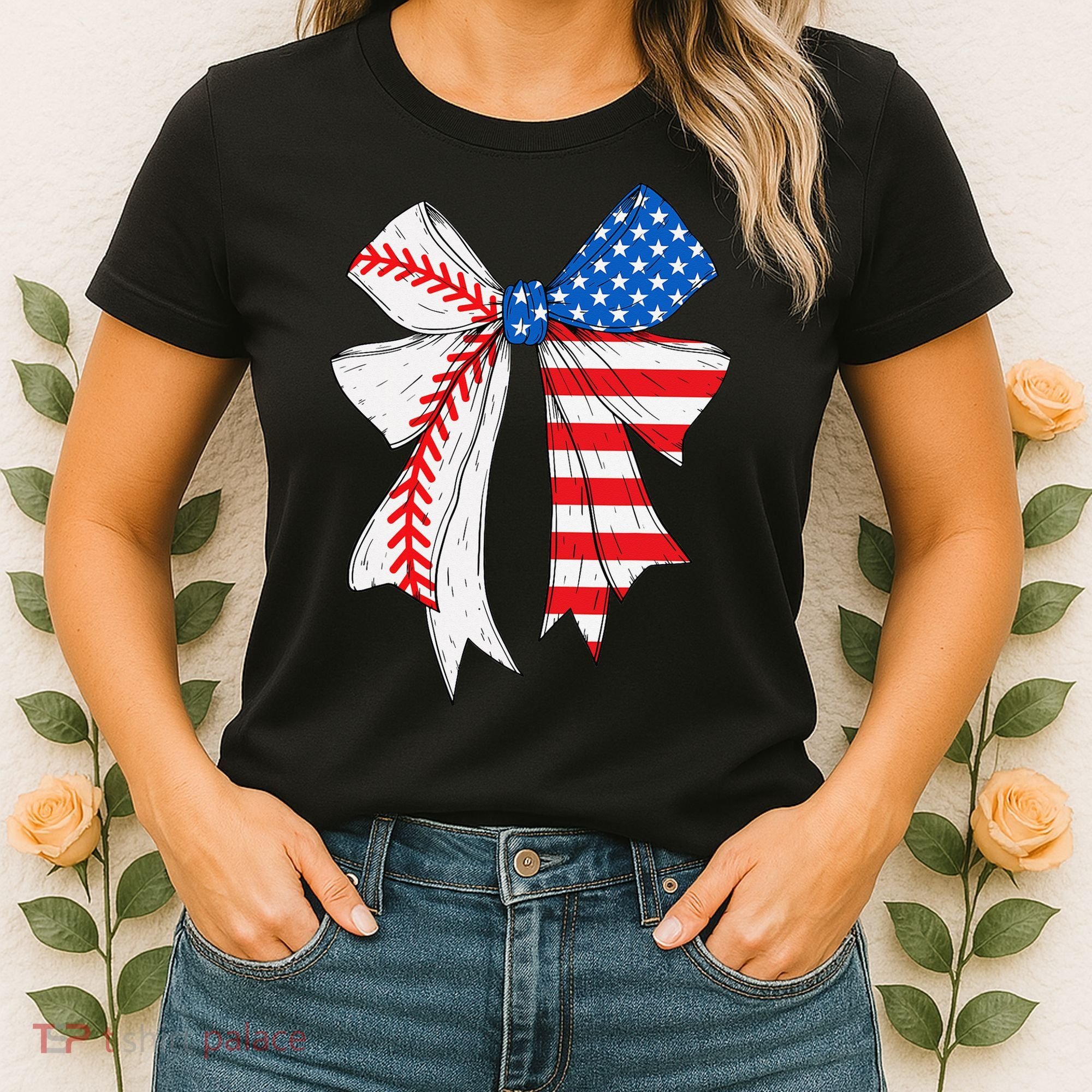Baseball 4th Of July Coquette Bow Women Baseball Mom Women's T-Shirt