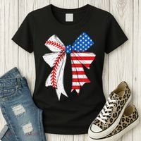 Baseball 4th Of July Coquette Bow Women Baseball Mom Women's T-Shirt thumb 3