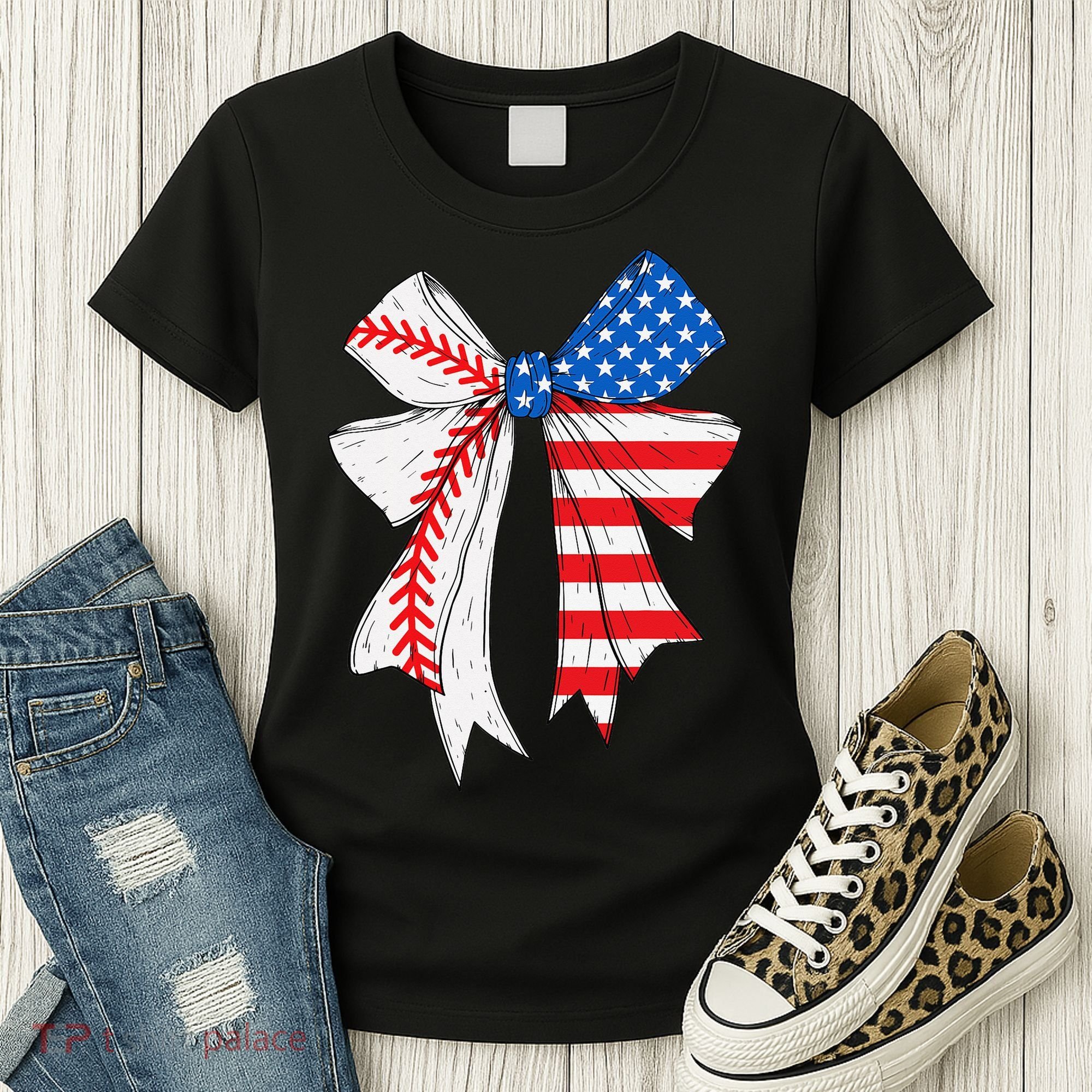 Baseball 4th Of July Coquette Bow Women Baseball Mom Women's T-Shirt