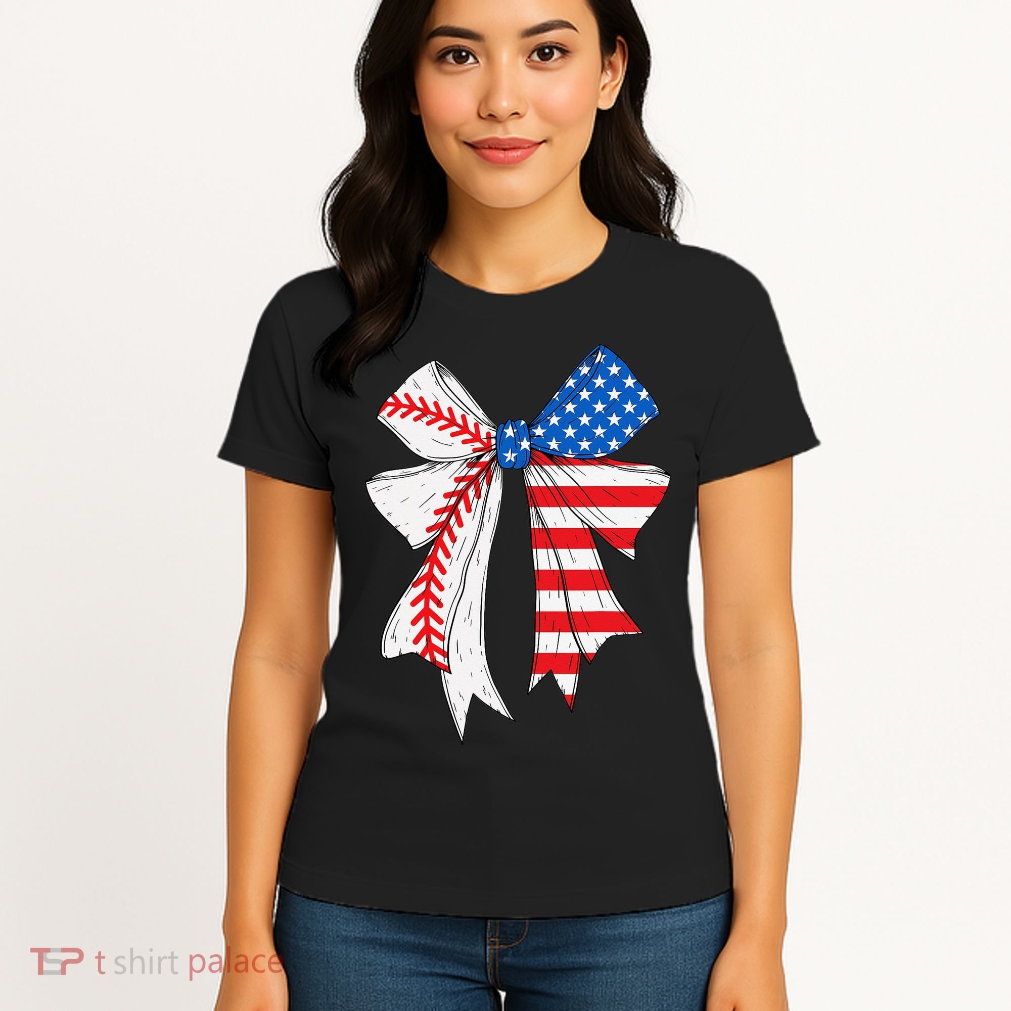 Baseball 4th Of July Coquette Bow Women Baseball Mom Women's T-Shirt