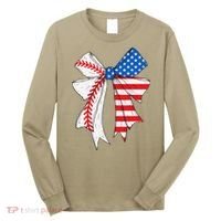 Baseball 4th Of July Coquette Bow Women Baseball Mom Long Sleeve Shirt thumb 0
