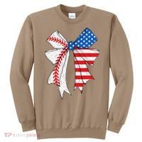 Baseball 4th Of July Coquette Bow Women Baseball Mom Sweatshirt thumb 0