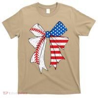 Baseball 4th Of July Coquette Bow Women Baseball Mom T-Shirt thumb 0