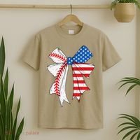 Baseball 4th Of July Coquette Bow Women Baseball Mom T-Shirt thumb 2