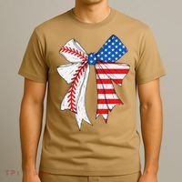 Baseball 4th Of July Coquette Bow Women Baseball Mom T-Shirt thumb 3
