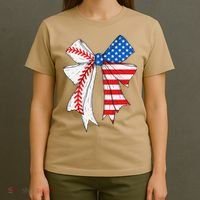 Baseball 4th Of July Coquette Bow Women Baseball Mom T-Shirt thumb 4