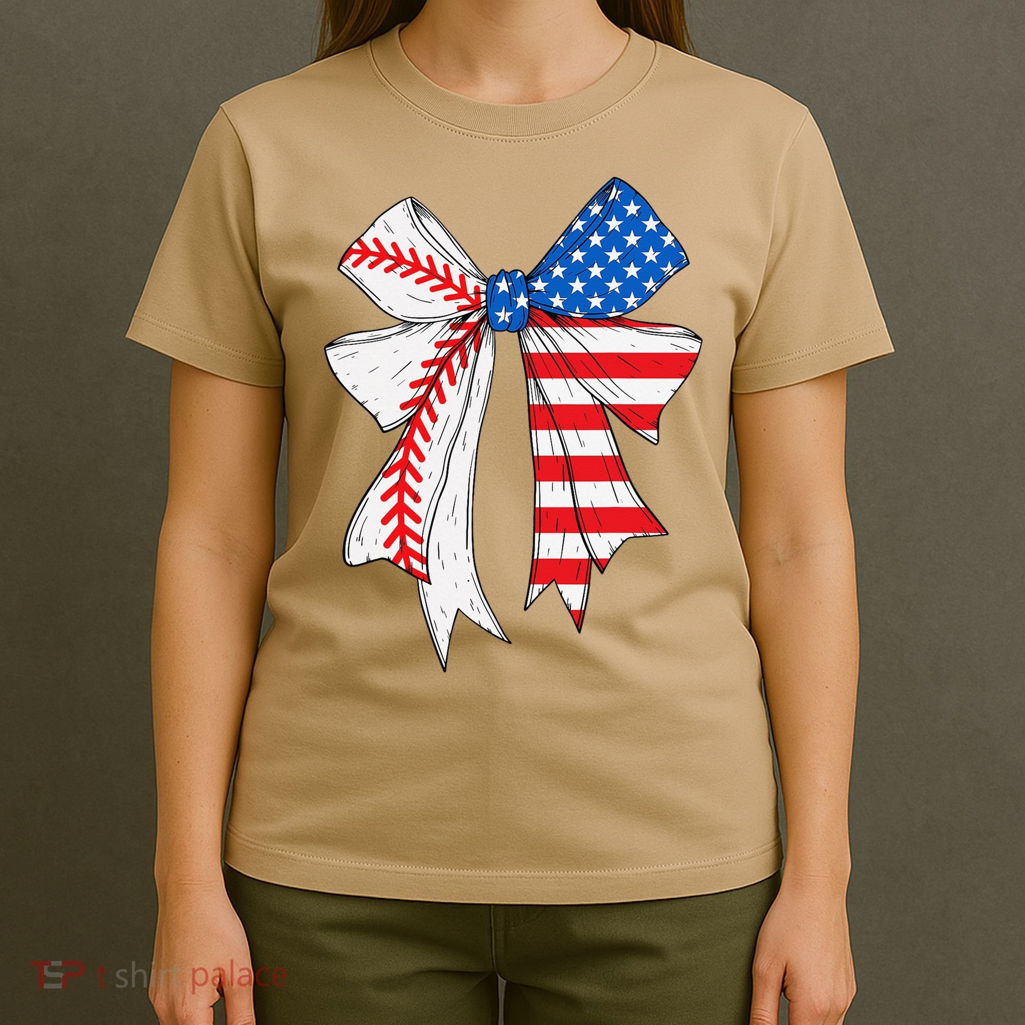 Baseball 4th Of July Coquette Bow Women Baseball Mom T-Shirt