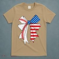 Baseball 4th Of July Coquette Bow Women Baseball Mom T-Shirt thumb 5